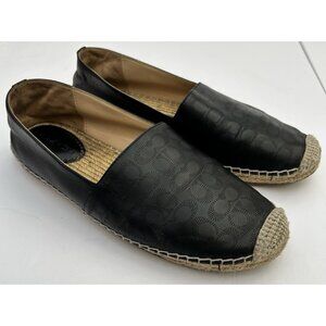 Coach Carley Black Leather Espadrille Flats Logo Womens Size 9.5B Luxury Shoes